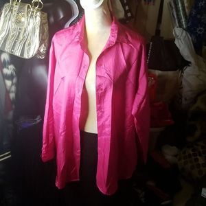 Diane Von Furstenberg Pink Long Sleeve Button Up Silky  Top Vintage Label Sz.M